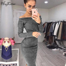 Load image into Gallery viewer, Hugcitar Suede Long Sleeve off shoulder Women